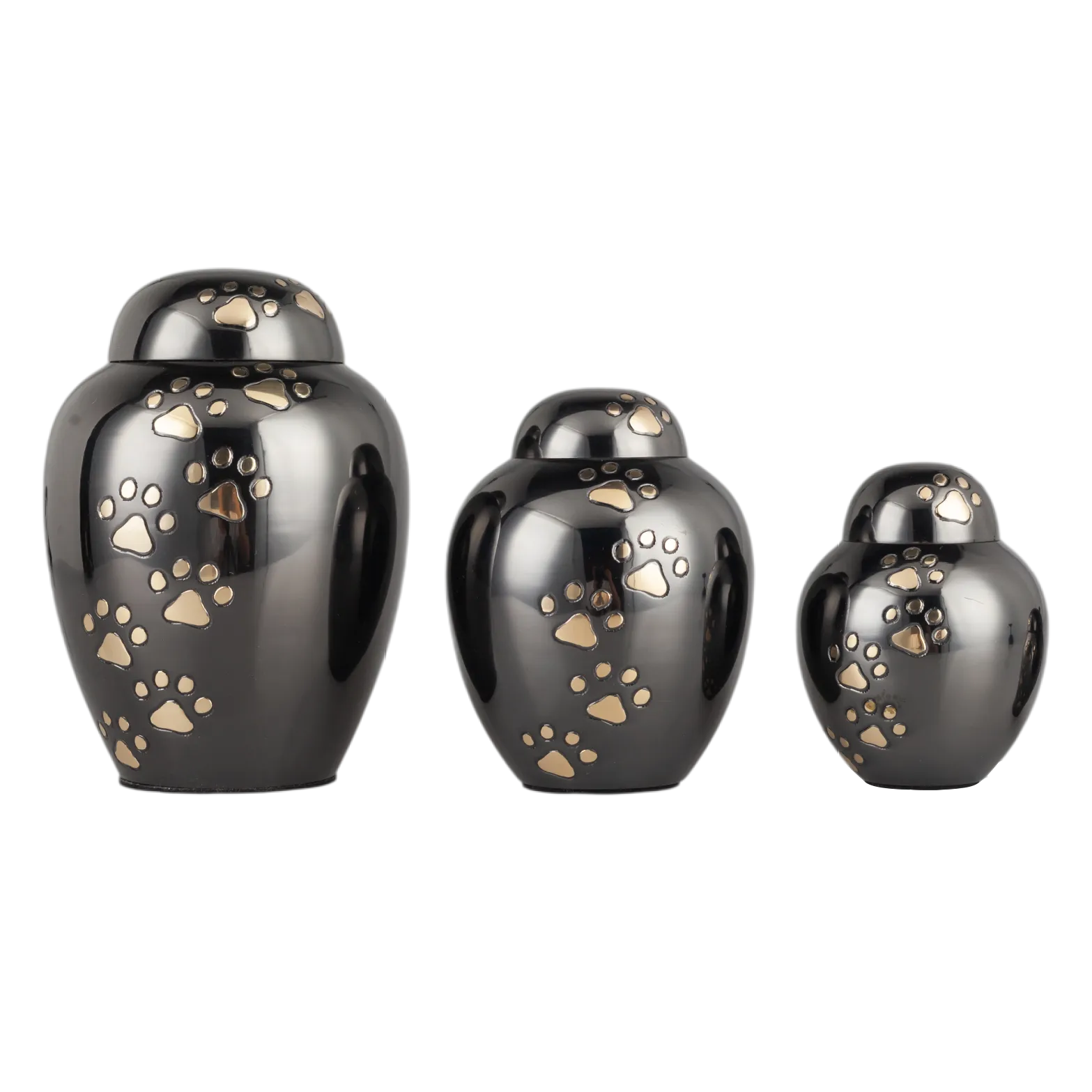 Black Classic Shining Golden Paw Print Pet Urn-2509