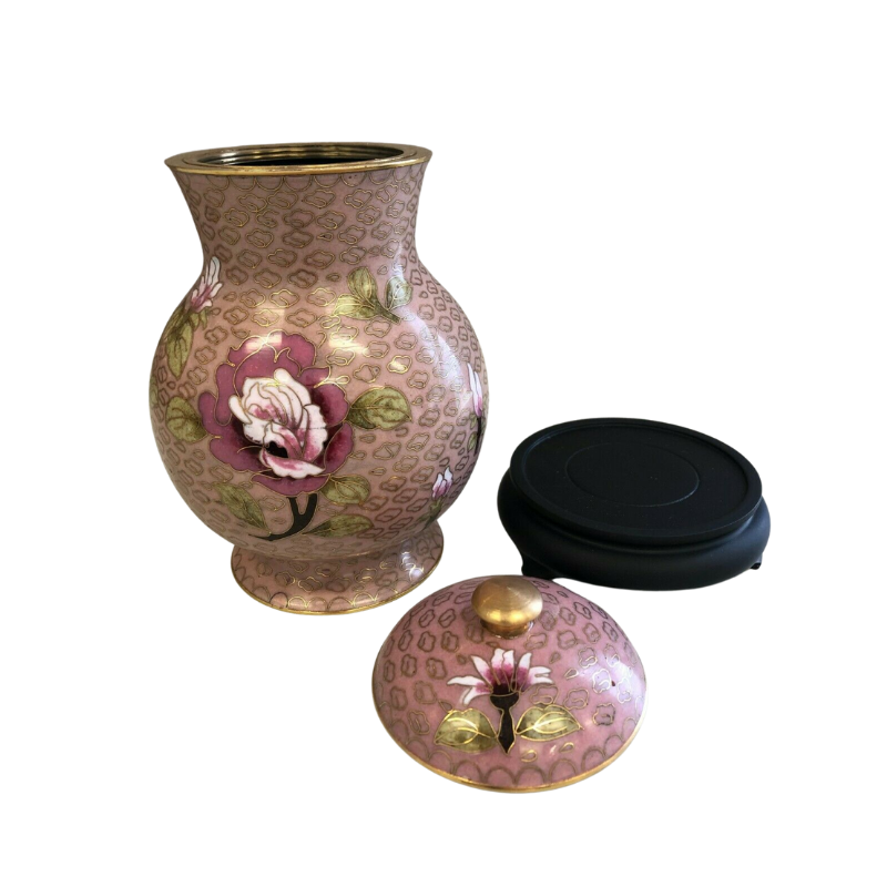 CLEARANCE - Cloisonné Urn Light Green Leaves - Small